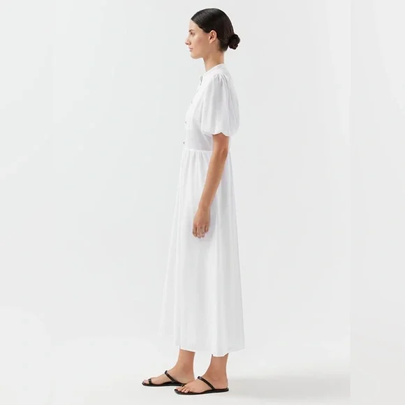 NWT BIRD & KNOLL MIKI DRESS white Maxi cotton voile Sz M $350 puff sleeves